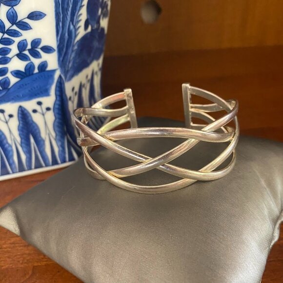 Vintage 925 Sterling Silver Wide Woven Celtic Knot Cuff Bracelet - Picture 8 of 8